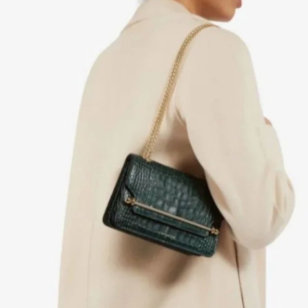 GORGEOUS Strathberry mini East/West croc crossbody bag (bottle green) Like new.